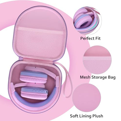 Kids Headphones Case for iClever/Acer Etc Headphone,Pink+Purple,Case Only | for iClever BTH12 HS19 BTH20 BTH22 BTH26/Candy Bila/Acer/JBL/MIDOLA/JoySpark/JLab/ADOOPE/Spiderman/EarFun/ Etc Kids Headphone - color: Pink+Green Edge