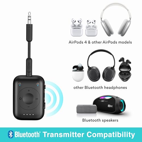 MEE audio Connect Air Pro Bluetooth Wireless Audio Transmitter & Receiver for AirPods or Bluetooth Headphones, 2-in-1 Adapter with Detachable Cable 3.5mm Aux Audio Jack for Airplanes, Auto, Gym, Black - color: Black, style: Connect Air Pro