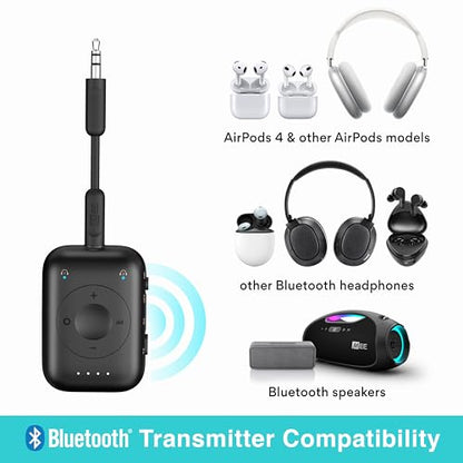 MEE audio Connect Air Pro Bluetooth Wireless Audio Transmitter & Receiver for AirPods or Bluetooth Headphones, 2-in-1 Adapter with Detachable Cable 3.5mm Aux Audio Jack for Airplanes, Auto, Gym, Black - color: Black, style: Connect Air Pro