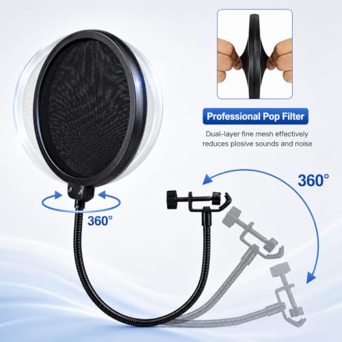 Metal Microphone Filter 360 Degree Adjustable with Gooseneck Stand