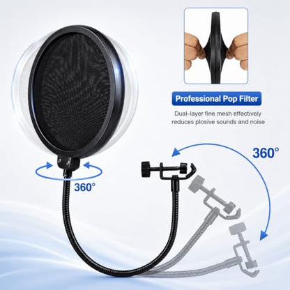 Metal Microphone Filter 360 Degree Adjustable with Gooseneck Stand