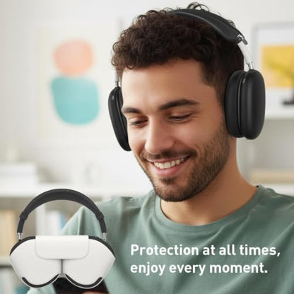 Moloppo Silicone Ear Covers and Zippered Headband Protector for AirPods Max, Sweatproof Gym Accessories for AirPod Max Headphones, Anti-Slip Ear Cups Shell Fit for Active Workouts, Black