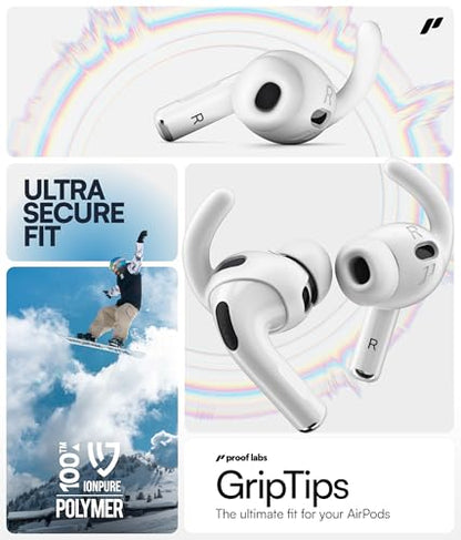 Proof Labs 4 Pairs for AirPods Pro 3 Ear Hooks Covers [Added Storage Pouch] Anti Slip Ear Tips Accessories Compatible with Apple AirPods Pro 3rd Generation (White)