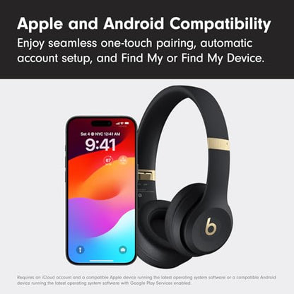 Beats Solo 4 - Wireless On-Ear Bluetooth Headphones, Up to 50-Hour Battery Life, Ultra-Lightweight Comfort, Powerful and Balanced Sound, Apple & Android Compatible - Black & Gold - color: Black & Gold, style: Standalone