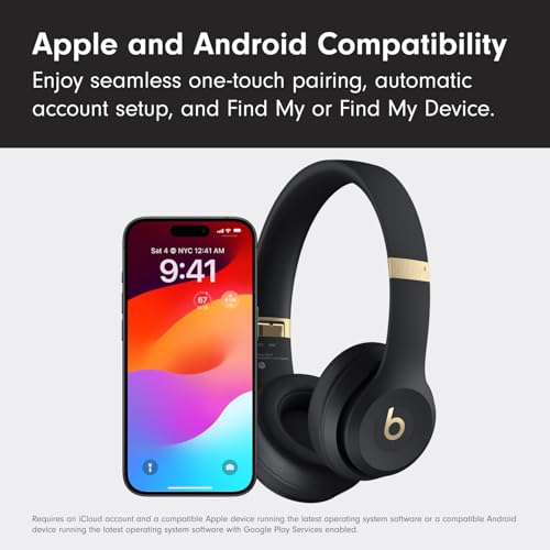 Beats Solo 4 - Wireless On-Ear Bluetooth Headphones, Up to 50-Hour Battery Life, Ultra-Lightweight Comfort, Powerful and Balanced Sound, Apple & Android Compatible - Black & Gold - color: Black & Gold, style: Standalone