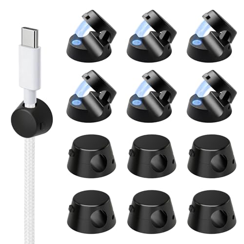 Mini Magnetic Cable Clips, 12 Pack Self Adhesive Cord Holder Black | Under Desk Cable Management, Strong Adhesive Removable Cord Organizer for Home Nightstand Car, Office Accessories