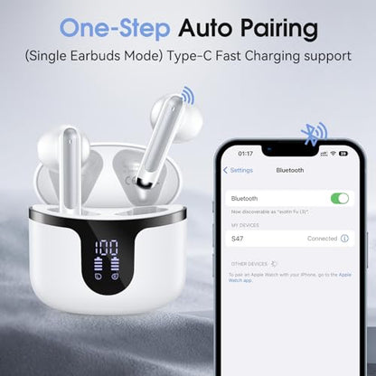 Wireless Earbuds, Bluetooth 5.4 Headphones HiFi Stereo with 4 HD Mic, 50H Playtime Bluetooth Earbuds with Dual LED Display, IPX7 Waterproof Wireless Earphones, Touch Control Ear Buds,USB-C - color: Brightening-A