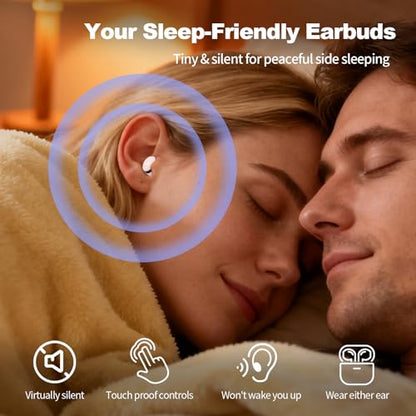 Air 10 Mini Wireless Sleep Earbuds with LED Display & Charging Case — 42 dB Noise Cancellation, Ultra-Mini & Invisible Fit, Ultra-Light 2.3 g Each,Side-Sleeper Comfort, 25H Playtime (White) - color: White