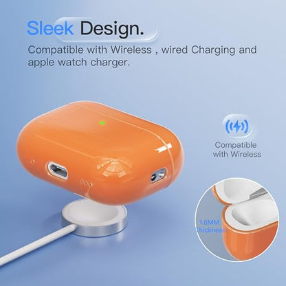 Case for AirPods Pro 3 Never-Sretch-Out DamonLight Shock-Proof Protective Semi Hard Silicone Case Compatible with Apple Airpods Pro 3rd Generation (Orange) - color: Orange