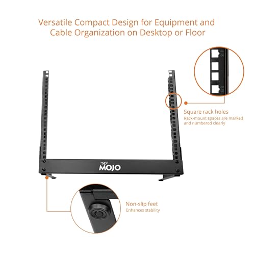Tecmojo 2 Post 8U Desktop Server Rack Small Open Frame Rack for 19in AV/Data/Audio/Studio Equipment Free Standing Home/Office Rack,Square Hole - size: 8U/Square Hole