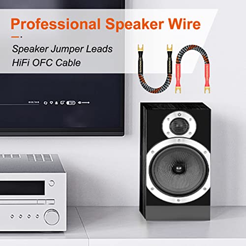 UCINNOVATE 4 x HiFi OFC Speaker Jumper Cable with Spade, 21cm Speaker Cable Bridge Bi-Wire Speaker Jumper Plates, 11AWG Cable Bridge to Speaker Cable Terminals with 8 Gold Plated Spade - size: Spade Jumper Cable