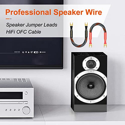 UCINNOVATE 4 x HiFi OFC Speaker Jumper Cable with Spade, 21cm Speaker Cable Bridge Bi-Wire Speaker Jumper Plates, 11AWG Cable Bridge to Speaker Cable Terminals with 8 Gold Plated Spade - size: Spade Jumper Cable