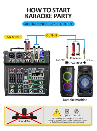R4-PROS 4 Channel Karaoke Mixer with 2 Wireless Microphones, Bluetooth Audio Mixer Sound Board, Independent Dual Mic Volume Control, USB Mixer for Home KTV, Party, Live Streaming, Podcast