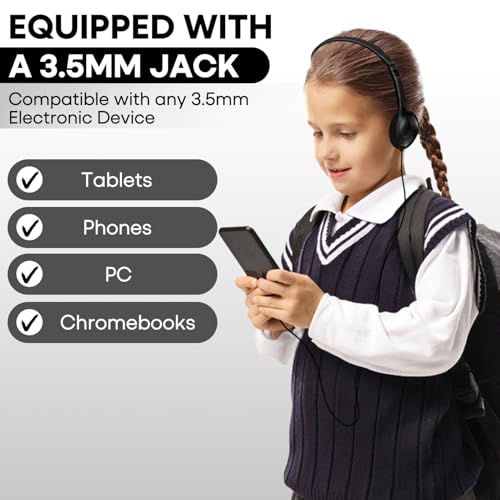 Classroom Headphones Bulk 25 Pack Class Set for School Students Kids and Adult -Sturdy Wired 3.5mm Plug (Black, 25 Pack) - color: Black, size: 25 Pack