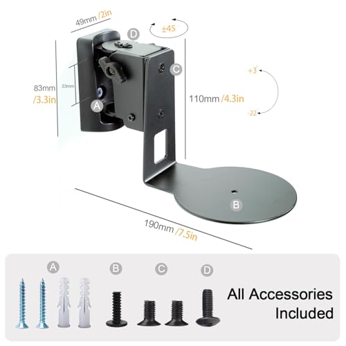 Monzlteck Wall Mount Bracket for Sonos Era 100, Heavy Duty Metal Smart Speaker Holder, Full Motion Swivel and Tilt (3° to -23°), ±45° Horizontal Rotation, Tool-Free Adjustment, Easy Installation