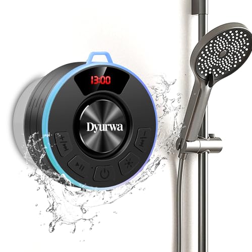 Bluetooth Shower Speaker, Waterproof Shower Speaker Bluetooth 5.3 Loud Clear Sound with Suction Cup, RGB Lights/Digital Display/Hands-Free Call, IPX7 Bathroom Speaker for Outdoor/Pool/Beach/Party/Gift