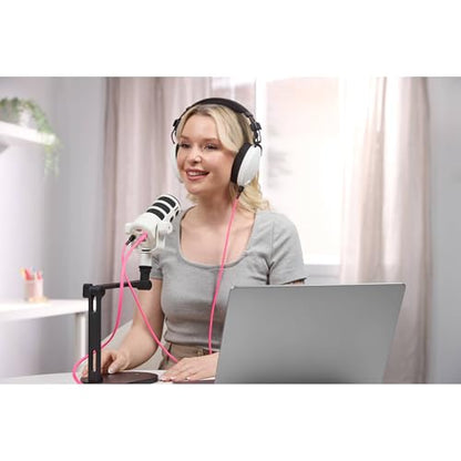 Rode PodMic USB White Dynamic Broadcast Microphone with Rode SC27 Blue USB-C to USB-C Cable and StreamEye Adjustable Boom Arm