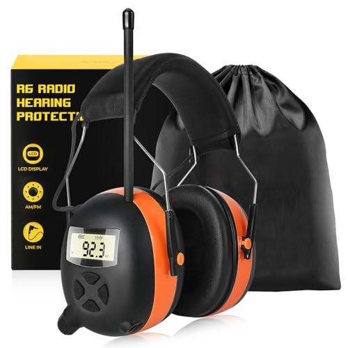 BJKing AM/FM Radio Headphones with Digital Display EP003, 30dB AM FM Hearing Protection Safety Ear Muffs, Ear Protection Headphone for Mowing, Landscaping, Shooting and Construction Black-Orange - color: Orange