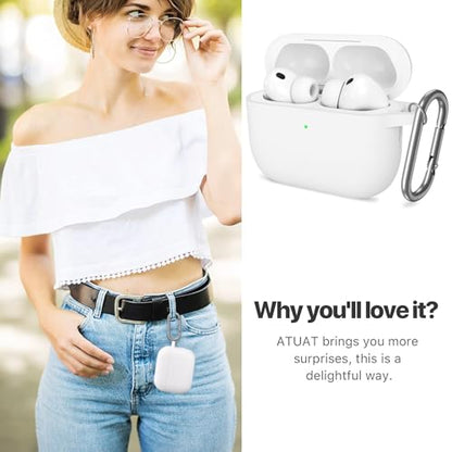 for AirPods Pro 3 Case Cover, Protective Soft Silicone with Keychain Cleaning Pen for Women Men for Apple AirPods Pro 3rd Generation Case(2025), Front LED Visible, White - color: C-White