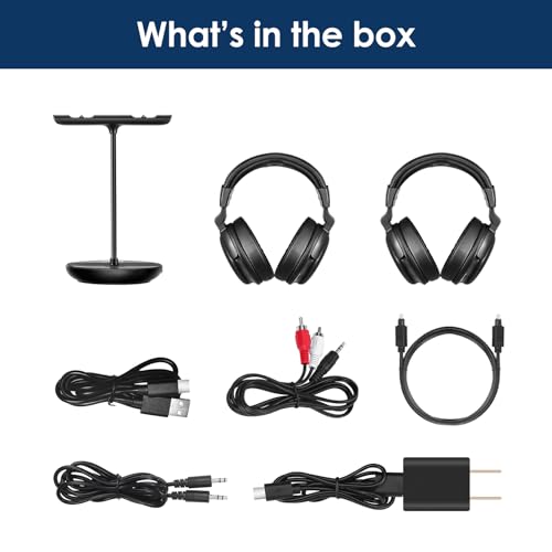 SIMOLIO Dual Wireless TV Headphones for Seniors, Bluetooth for PC/TV, 829D2 | Clear Voice & Loud Volume, OPT/AUX Passthrough to Soundbar, L/R Audio Balance, Ambient Sound Mode, Spare Battery, 164ft Range - style: Two Headsets