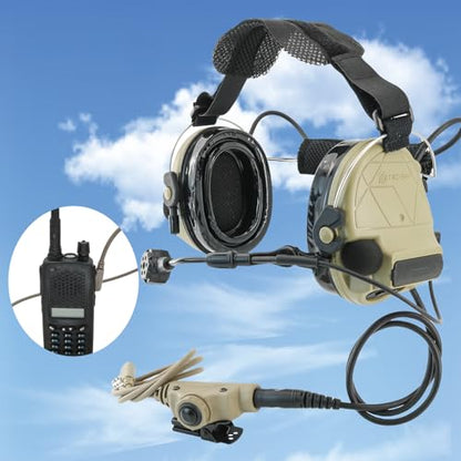 HEARFALCOM Tactical Headset C5 PRO Headphones with Mic Noise Cancelling for kenwoo Two-Way Radio for Airsoft CS Gaming - color: Sandy