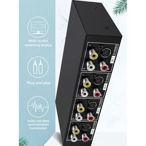 4 Way Av Switcher RCA Selector, 4x1 Composite Video & S-Video Switch Box with Stereo, Manual Push Button Source Selector for Tv DVD Stb Gaming Console,6.41"x3.42"x1.53"