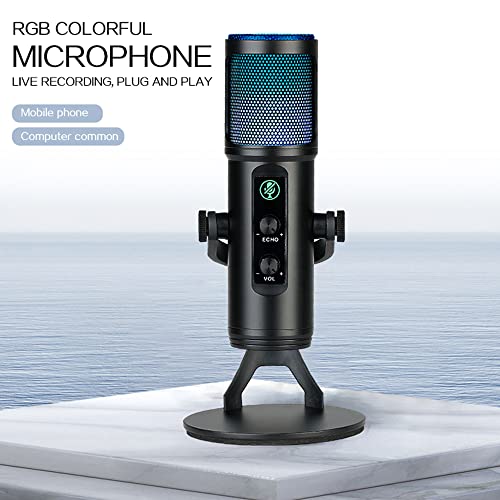 Andoer USB Condenser Microphone Cardioid Mic with RGB Lights One-Button Mute Headphone Real-time Monitoring with Desktop Mic Stand for Smartphone Laptop PC Live Streaming Video Conference Online