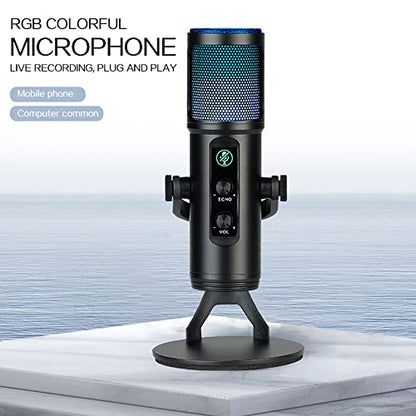Andoer USB Condenser Microphone Cardioid Mic with RGB Lights One-Button Mute Headphone Real-time Monitoring with Desktop Mic Stand for Smartphone Laptop PC Live Streaming Video Conference Online