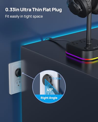 TROND Headphone Stand with USB C, Desk Gaming Headset Holder with 3 AC Outlets, 2 USB-A and 1 USB-C, Headset Stand with 5 RGB Light Modes, for Gaming Desk Accessories Gamer Boyfriend Gifts | 2 USB A and 1 USB C, Headset Stand with 5 RGB Light Modes, for G
