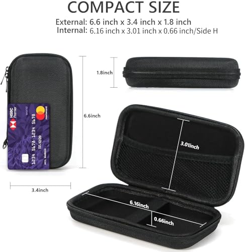 하드 EVA 보호 케이스, 메시 포켓이 있는 휴대용 가방, 블랙 | 충격 방지 가방, GPS, USB 드라이브, USB 충전 케이블, 열쇠, MP3/MP4 플레이어, 에어팟, 탄성 스트랩용 여행용 파우치 - color: 블랙.