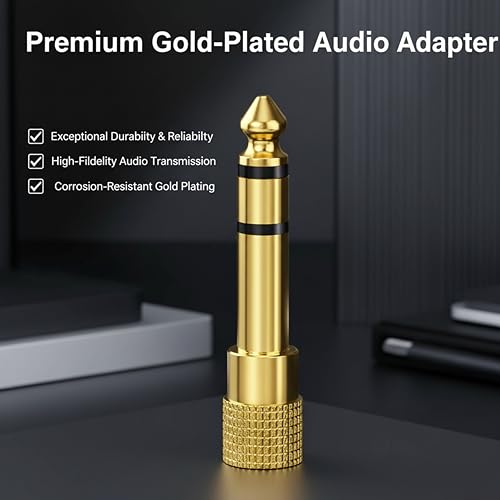 6.35mm 1/4 Male to 3.5mm 1/8 Female Stereo Headphone Adapter Audio Jack Plug Gold Plated for Speaker Headphone Guitar Digital Piano Amp