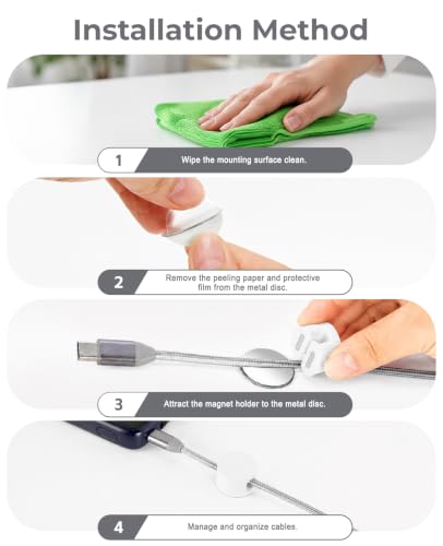 Maveek Magnetic Cable Clips White, Cord Organizer Magnet Silicone Cord Management Charging Cable Holder for Metal Desk, File Cabinet, Home and Office, with Extra Adhesive Plates (5 Piece, Large Size) | Fits Larger Cables Up To 0.3" Thick: PC, Computer, Et