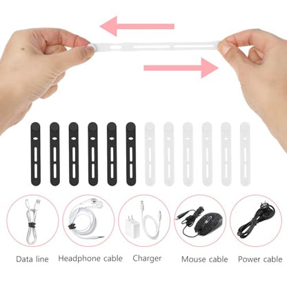 Molain Reusable Cable Ties, 20Pcs Adjustable Silicone Multifunctional Cable Straps Wire Organizer for Charging Cords Earphone Computer Wire Desk Cable Management Travel Accessories(Black+White)