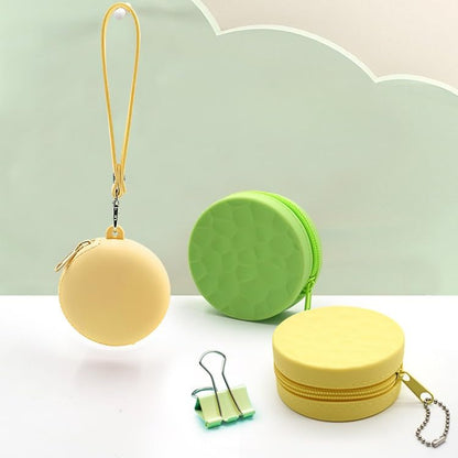 Silicone Coin Pouch, Round Cable Organizer Case, Minimalist Earphone Storage Holder with Keychain for Essentials (Green)