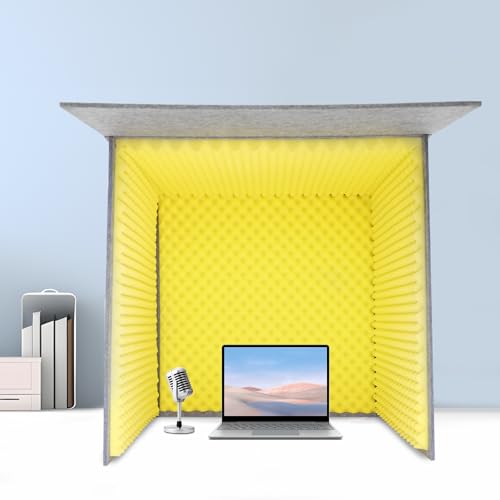 Desktop Soundproof Cover, Isolation Booth, Vocal Sound Absorbing Shield, Portable Vocal Recording Booth, Sound Proof Foam Room, Microphone Isolation Booth Cube, for Office, Home Studio (Yellow)