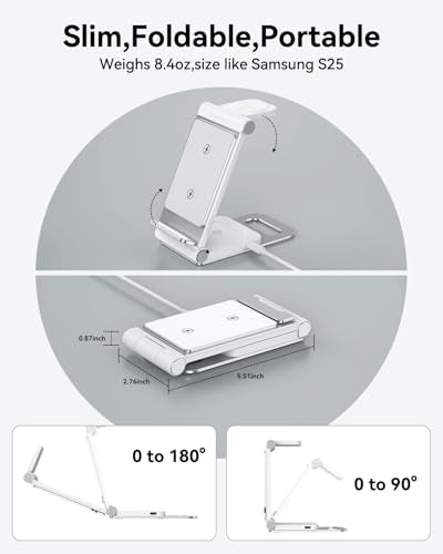 Wireless Charger for Samsung, 3 in 1 Wireless Charging Station Foldable | Stand for Galaxy S26 S25 Ultra Plus FE S24 S23 S22 S21 S20 Z Flip/Z Fold/Note Series, Galaxy Watch 9/8/7/6/5/4/3, Galaxy Buds - color: White Grey