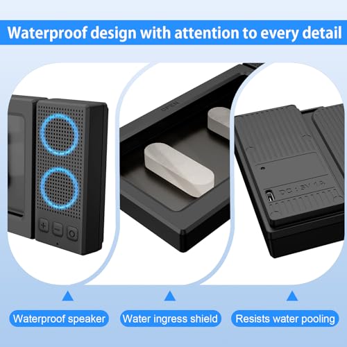 Shower Phone Holder Waterproof with Dual Bluetooth Speaker,360°Rotatable Shower Phone Case,Anti-Fog Bathroom Wall Mount for Mirror Bathtub Kitchen,Fits iPhone 17 16 S26U 4-7" Phone Stand(Deep Black) - color: Deep Black