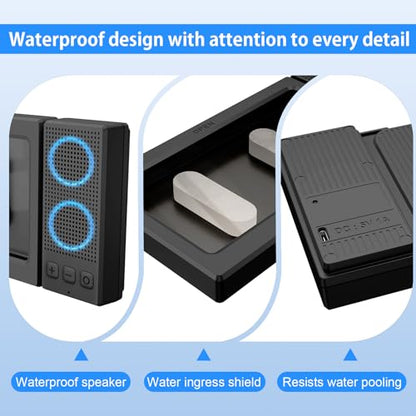 Shower Phone Holder Waterproof with Dual Bluetooth Speaker,360°Rotatable Shower Phone Case,Anti-Fog Bathroom Wall Mount for Mirror Bathtub Kitchen,Fits iPhone 17 16 S26U 4-7" Phone Stand(Deep Black) - color: Deep Black