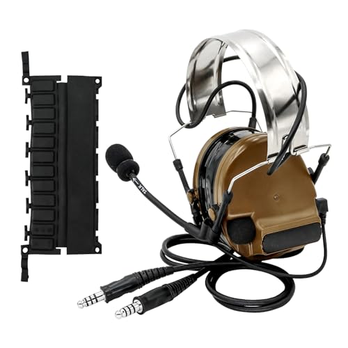 HEARFALCOM Dual Communication Tactical Headset with PTT Adapters U94 PTT Compatible with UV-5R, UV-82 Walkie Talkie Suitable for Airsoft Sports, Hunting, Hearing Protection(CB) - color: Brown