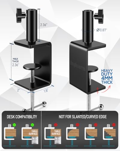 KBG-47 Metal Mic Desk Clamp, 12mm Socket, 5/8-27 and 3/8-16 Threads | Microphone Table Clamp, 12mm Mounting Socket, Dual Thread Connector, Gooseneck and Scissor Arm Desk Base - size: KBG-47 Desk Clamp