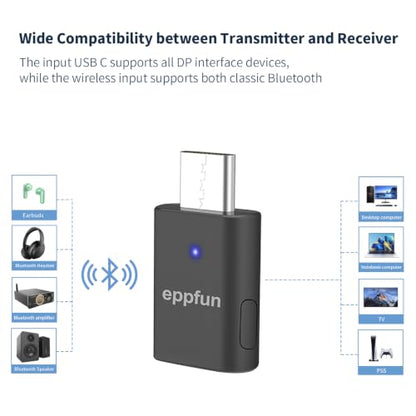 eppfun USB C Bluetooth Adapter for ps5/PS4, Dual Connection Wireless Audio Adapter Low Latency Dongle with 3.5 mm Analog Mic for PC, Mac, Phone