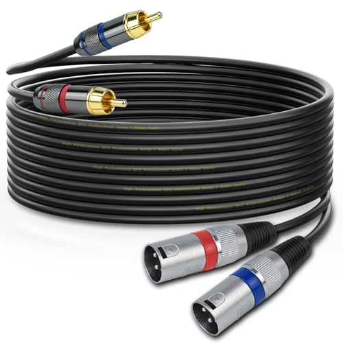 Dual RCA Male to Dual XLR Male Cable Adapter, 15 Feet Unbalanced L/R RCA to XLR Phono Plug Cable, Left and Right Tape Out Cord, for Mixer, Studio Monitor, Stereo HiFi Subwoofer Speaker - size: 15 Feet