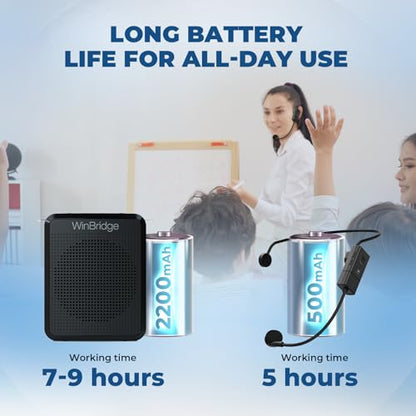 WinBridge Wireless Voice Amplifier with Headset Mic, 15W Mini PA System | Power-On Auto Sync,Dual Music + Voice Playback,Ideal for Teaching,Fitness, Tours & Public Speaking, Ultra-lightweight, WB008U
