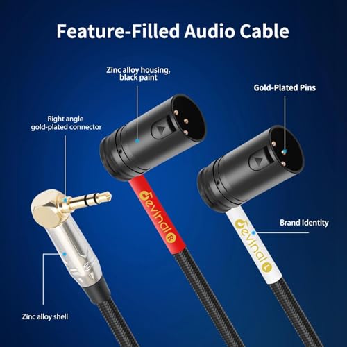 Right-Angle 1/8" inch to Dual Rotatable Right-Angle XLR Cable, 3.5mm to Adjustable-Angle Low-Profile XLR Male Microphone Adapter Connector, 3 FT