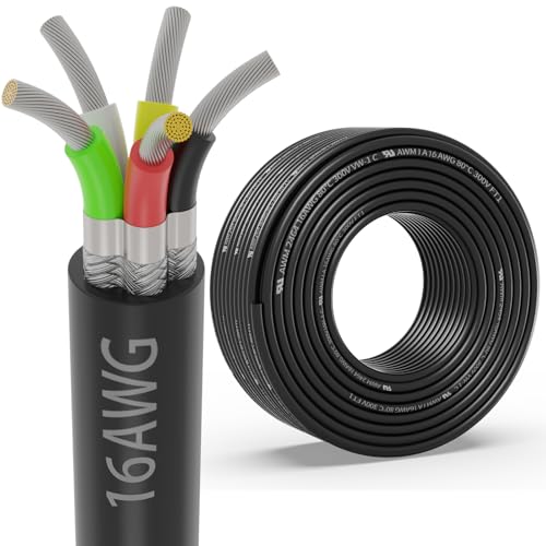 16 Gauge 5 Conductor Shielded Wire 50FT, UL2464 16 AWG 5 Shielded Cable | Tinned Copper Stranded 16/5 CNC Wires for CNC VFD Spindle, Stepper Motor, 3D Printer, Sound, Speaker, Signal Transmission - size: 50FT, style: 16AWG-5C