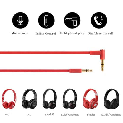 Replacement Audio Cable Cord Wire with in-line Microphone and Control Compatible with Beats Headphones Solo, Studio, Pro, Detox, Wireless, Mixr, Executive Headphones(Red) - color: Red