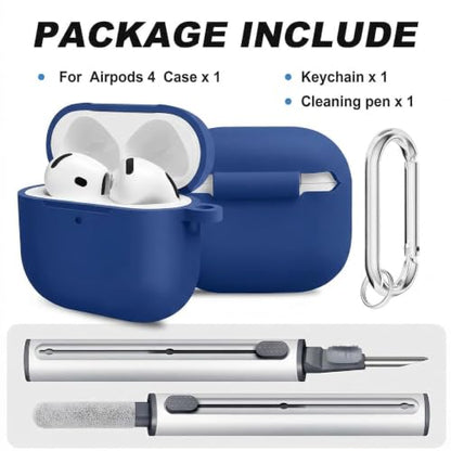 for Airpods 4 Case, Come with Cleaner Kit,Soft Skin Silicone Case Cover with Keychain, Full Protective Case for Men and Women, Compatible with AirPods 4th Generation Case,Sapphire Blue - color: A2-Sapphire Blue