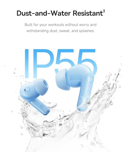 Baseus Bass BP1 Pro Noise Cancelling Wireless Earbuds, Real-Time Adaptive Noise Cancelling, Adaptive Active EQ, LDAC Hi-Res Sound, 6-Mic AI Clear Calls, 55H Playtime, IP55 Waterproof, Bluetooth 6.0 - color: Ocean Blue