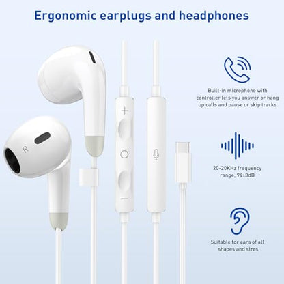 USB C Headphones for iPhone 17 16 15 Pro Max, 2 Pack Wired Earbuds USB C Wired Headphones with Microphone & Remote, Noise Isolating Earphones for iPad Pro/iPad Air, Galaxy S25 S24 S23 Ultra