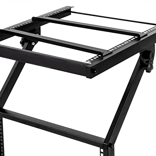 DJ Table Stand, 12U DJ Booth, Adjustable 41.8-50.1in 2-Layer Iron DJ Stand with Lockable Wheels for Mixers & Amplifiers